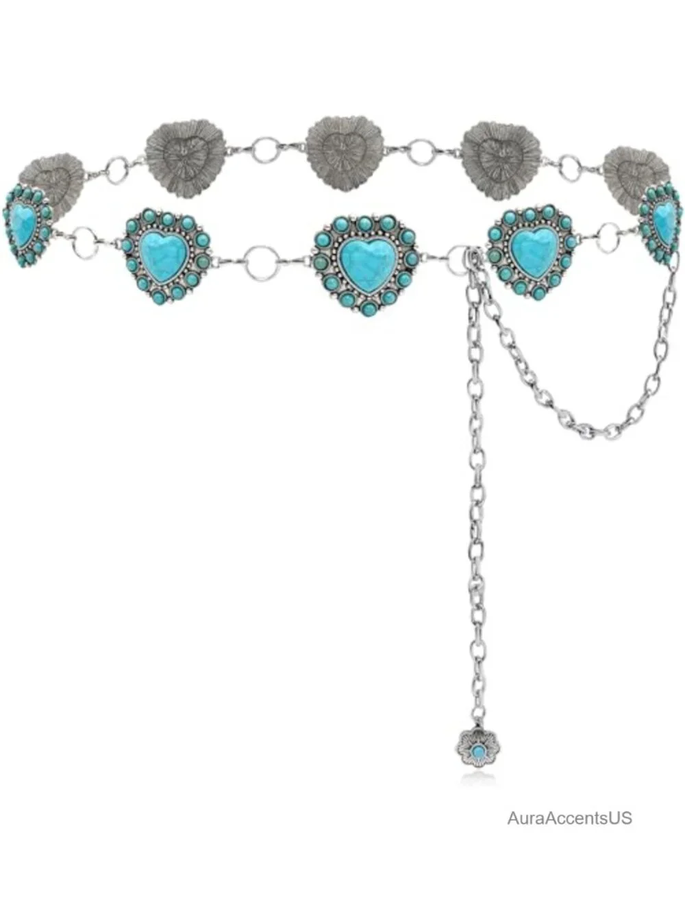 Western Chain Belt with Turquoise Conchos - Cowgirl Style